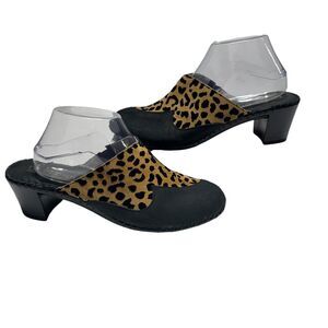 La Plume‎ Black Patch Cheetah Print Leather Block Heel Mules Size EU 41